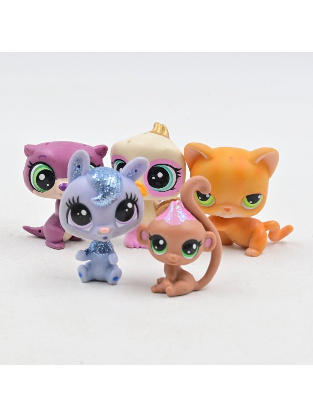 LPS Littlest Pet Shop Toy Lot Of 5 Animals Glitter Paint Splash Monkey Cat Bird